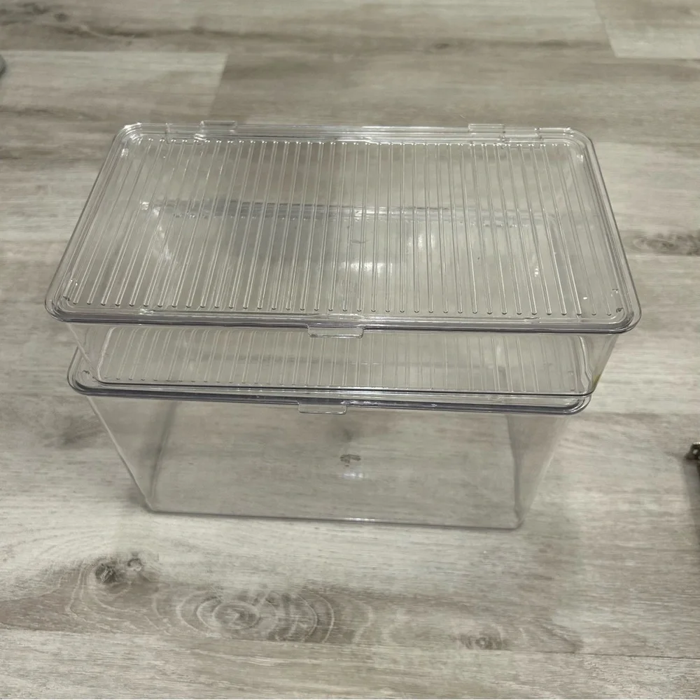 Isaac Jacobs large and small Stackable Organizer Bin w Hinged Lid, 2 pack